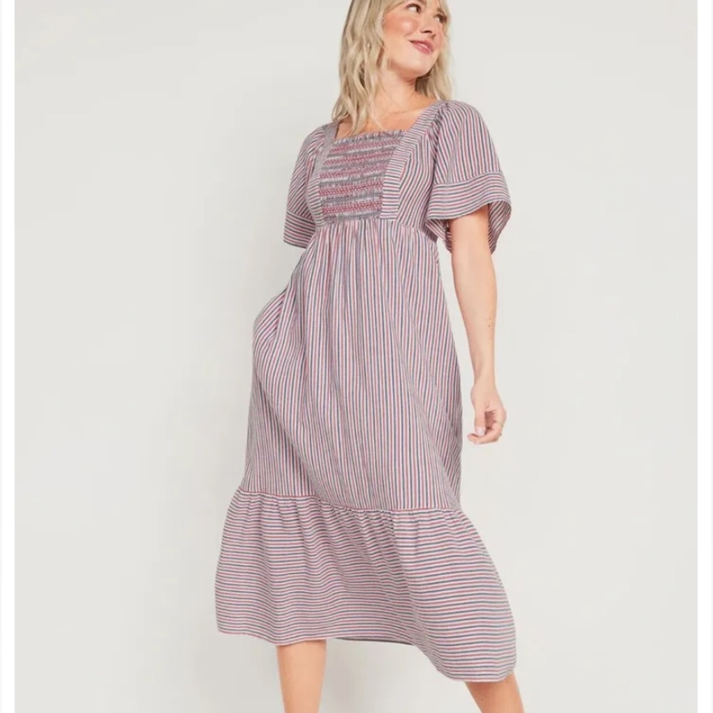 Old Navy Red and White Striped Midi Dress